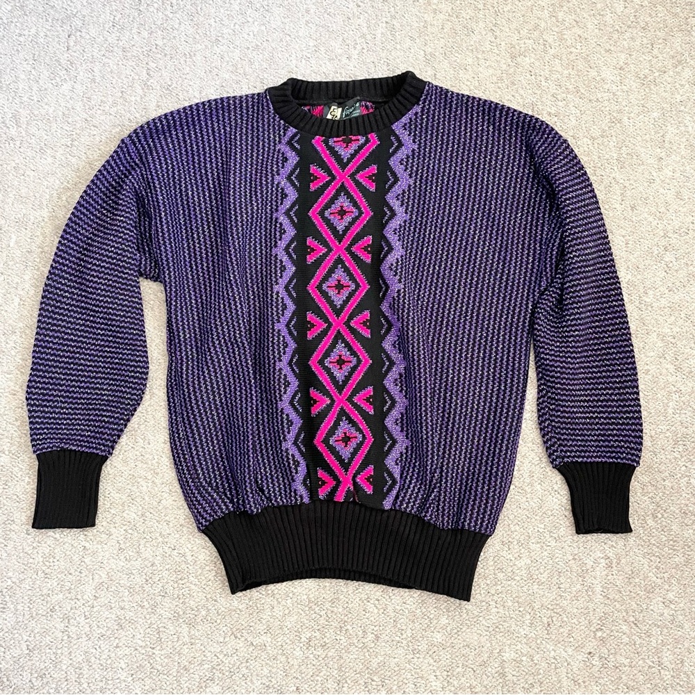 Vintage Colourful 80s large knit sweater